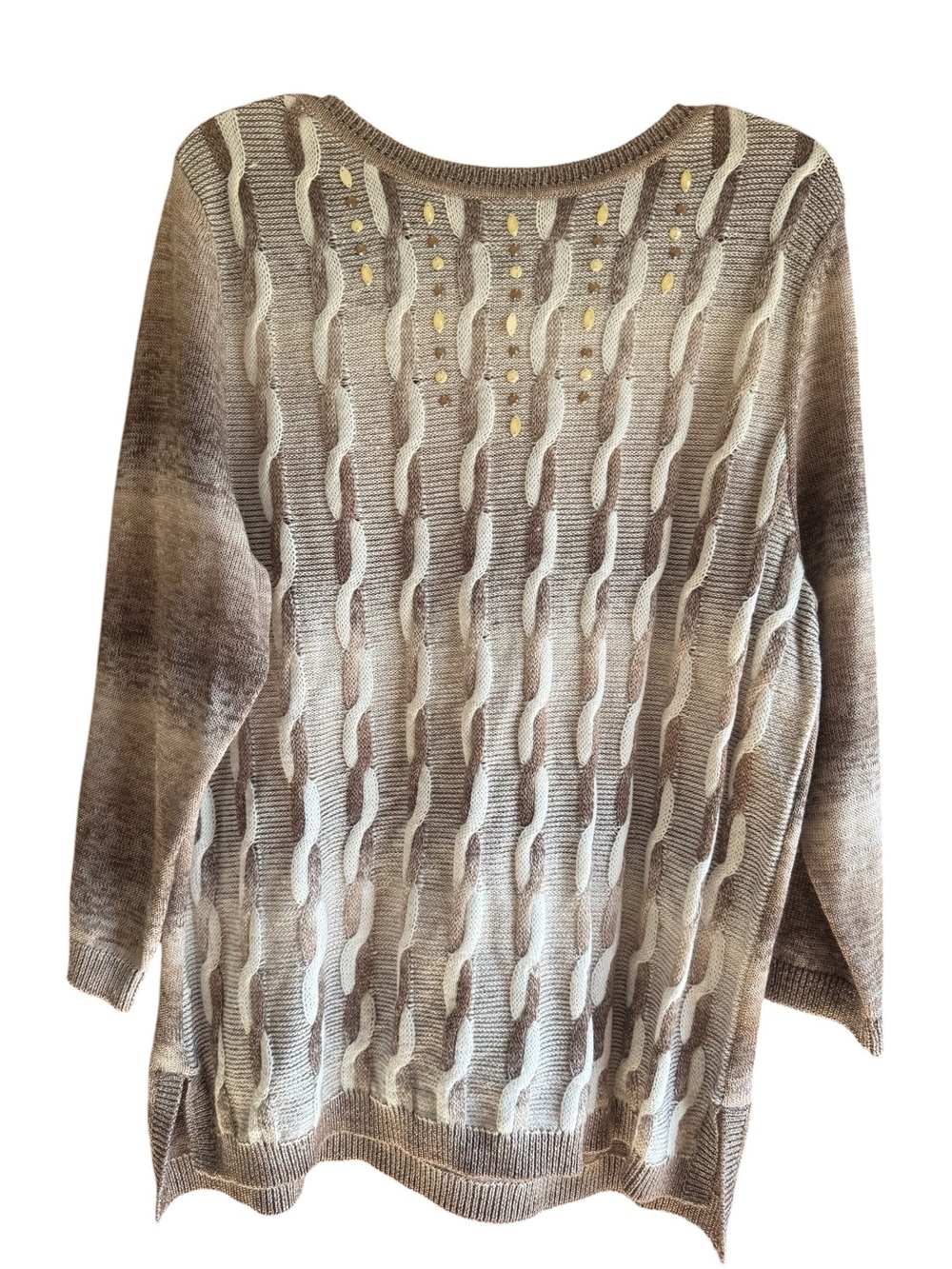 Alfred Dunner NWT Twilight Point Taupe and Cream Cable-Knit Sweater XL